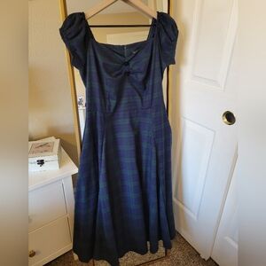 Collectif Dolores Black Watch tartan print midi dress size M